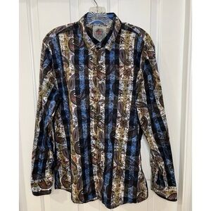 Platini Paisley Mens Size Large Button Up Shirt 100% Cotton Long Sleeve